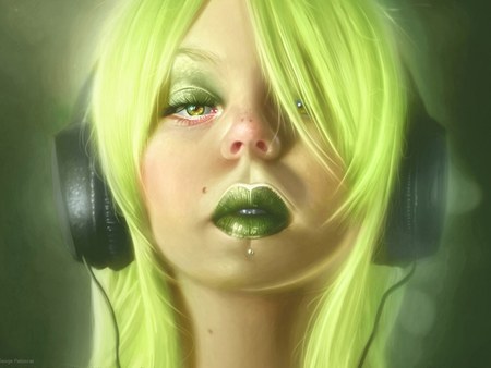 3D art girl - fantasy, yellow, 3d, female, girl, abstract, art, green