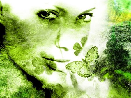 CREATION - creation, face, butterfly, female, eyes, green