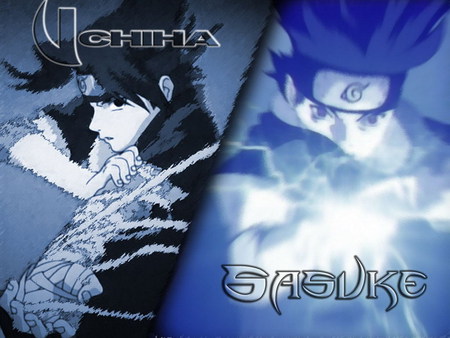 Sasuke - boy, anime, blue, lighting