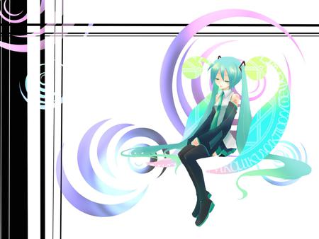 Hatsune Miku - nice, beauty, aqua, thighhighs, twintail, colorful, aqua hair, white, purple, pretty, cool, idol, anime, miku, cute, hatsune miku, skirt, girl, blue eyes, blushing, virutal, hatsune, vocaloids, vocaloid, blue, pink, beautiful, tie, awesome, diva