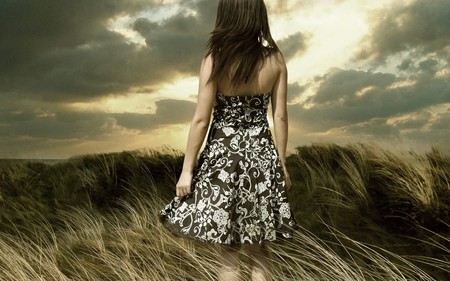 girl in the nature - cloud, sunsets, sky, forest, girl, nature