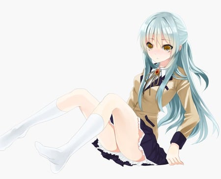 kanade - school uniform, anime, white, skirt, cute, angel beats, long hair