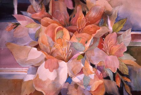 Glowing Warm - azaleas, ruffles, delicate, soft, warm, summery, pastel, petals, peach, colours