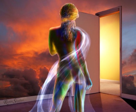 Rainbow Color - heaven, colorful, fantasy, door, woman, 3d