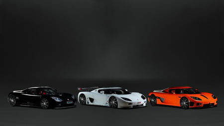 Koenigsegg CCXR CCGT CCX 2007 Cars Trio - black white and orange, trio, cars, auto