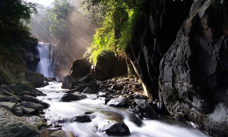 waterfalls - sunrise, waterfalls, beautiful, nautre