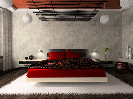 Bedroom - house, bed, bedroom, red