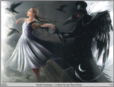 Ive been having these weird - girl, black, fantasy, bird, crow, art, abstract, top hat, 3d