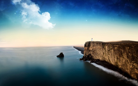 Calm Harmony - clouds, blue, beautiful, photography, rock, sea, ocean, sky