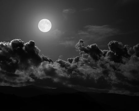 moon - moon, sky, dark, clouds, night, black