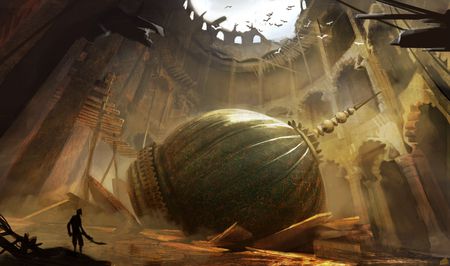 Collapse Palace - collapse, 2010, warrior, 3000x1770, prince of persia the forgotten sands, hd, action, adventure, fate, art, video game, artwork, palace, concept art, prince of persia, prince, environment, pop