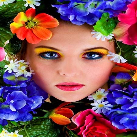 BEAUTY - pretty face, colors, flowers, lovely eyes