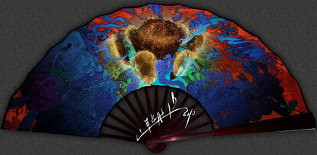 Dragon Fan - colours, oriental, images, wood, artwork, fan