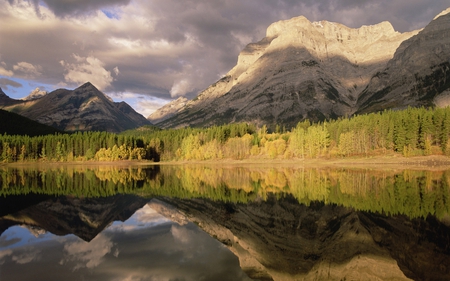 At the Edge of Dreams - clouds, heaven, serene, lake, god, forest, mountains, sky