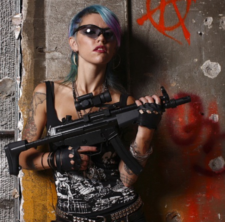 Urban Warrior - scope, fantasy, female, gun, model, beauty, tatto, sunglasses