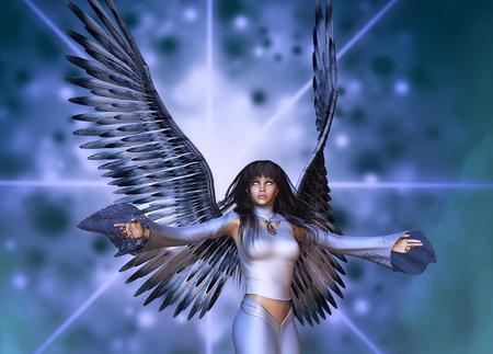 Angel - fantasy, angel, blue, 3d