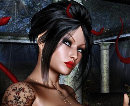 Demon - 3d, lips, tatoo, demon