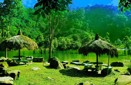 Relaxing place - beautiful, lake, relaxing, green