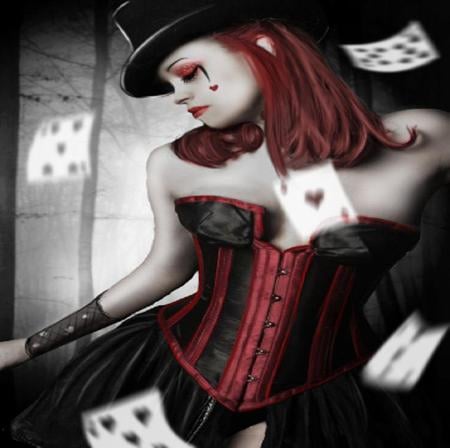 Gothic Queen of Hearts - cards, gothic, lady, hearts