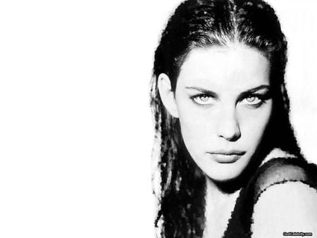 Liv Tyler - pretty blue eyes, female, nice look, black and white, actress