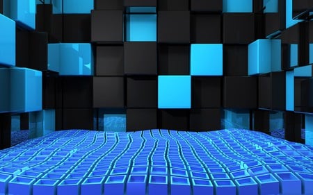 Black And Blue Cubes - abstract, black, blue, cubes, 3d and cg