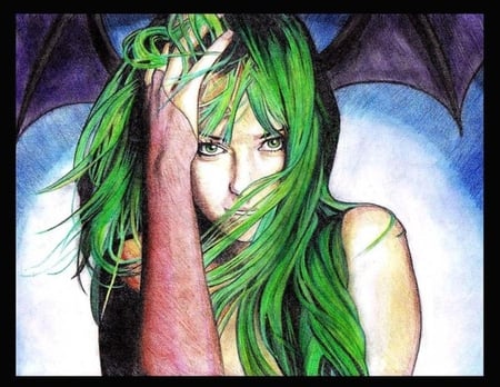 green fae - witch, fae, sketch, fairy, hair, art, green