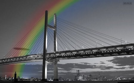 RAINBOW - city, rainbow, sky, bridge