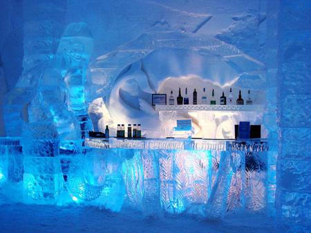 Blue Bar At Ice Hotel - ice, cool, bar, bottles, drinks