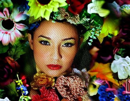 FLOWERS ALL OVER.. - flowers, pretty, colorful, woman, beautiful, face