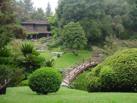 Japanese Garden - house, water, beautiful, garden, green, art photo, bridge