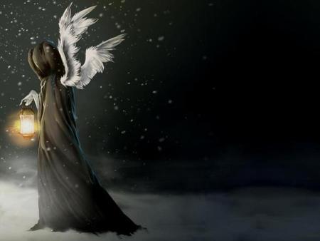 Angel With Lantern - abstract, snow, angel, gothic, night, dark, cg, black, fantasy, 3d