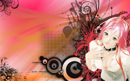 Moka Chan - abstract, anime, anime girl, female, rosario vampire, hot, yellow eye, dress, girl, long hair, cute, pink hair, sexy