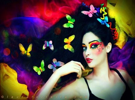 OIL PAINT COLORFULL.. - paint, woman, oil, butterfly, lovely face, colorful