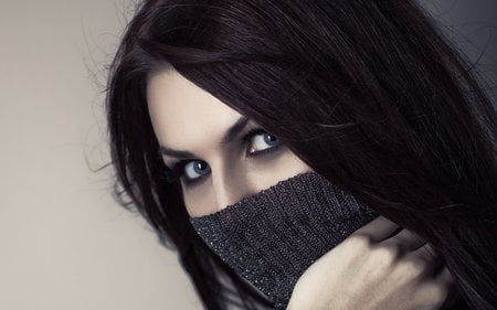 Mysterious Eyes - pretty, people, female, she, eyes, brunettes, mask, face, women, beautiful, photography, girl, beauty, lovely, hair, black, hand, woman, mysterious