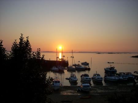 Sunset View Over Beach - nature, sunset, boats, landscape