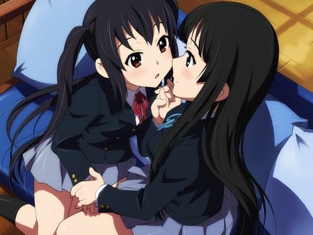 K-On - k-on, 2 girls, lesbo, azunyan, black hair, game cg