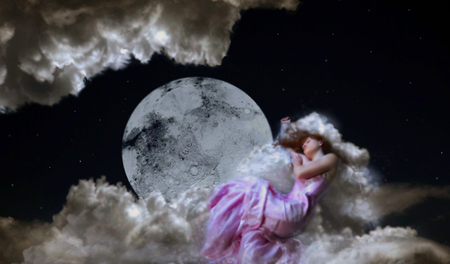 Dreams - moon, dreams, girl, 3d