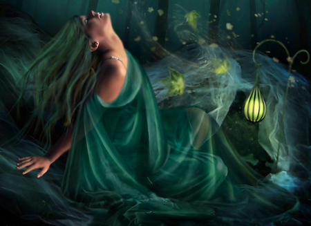 Fantasy - girl, fantasy, light, green