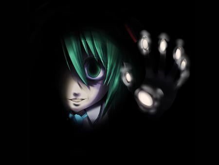 Hatsune Miku - nice, beauty, aqua, scary, creepy, aqua hair, evil, black, virtual, pretty, cool, dark, hand, idol, anime, miku, aqua eyes, hatsune miku, girl, hatsune, vocaloids, vocaloid, beautiful, tie, awesome, diva