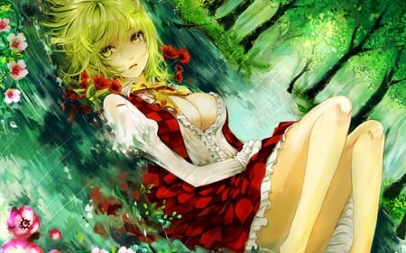 forest - girl, anime, forest, green