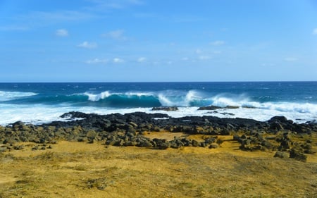 Ka Lae Beach - sky, big, rocky, beautiful, beaches, nature, waves, blue