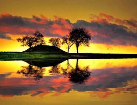 Sunset - colours, sunset, water, reflection, sky