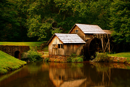 Water mill - river, water, reflection, mill