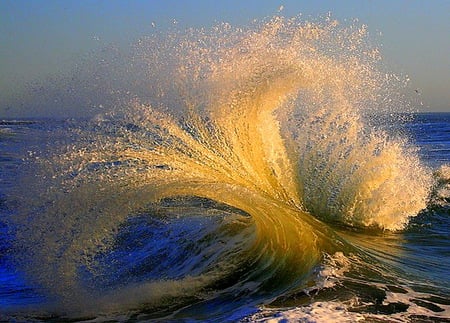 Catch the sun - blue water, golden sun, splash, ocean, wave