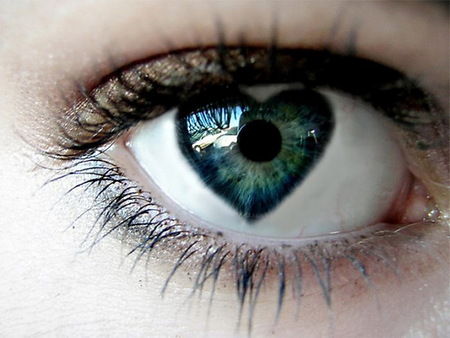 The eyes of Love - heart shaped, blue and green, eye, face, love