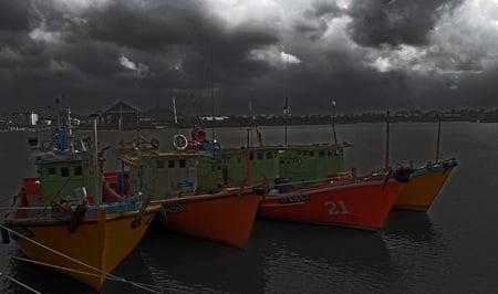 four boats - kapal, fisherman, kuala terengganu, boat