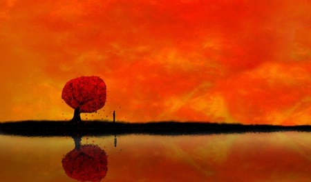 Alone - alone, red, cg, lakes, orange, yellow, 3d, colors