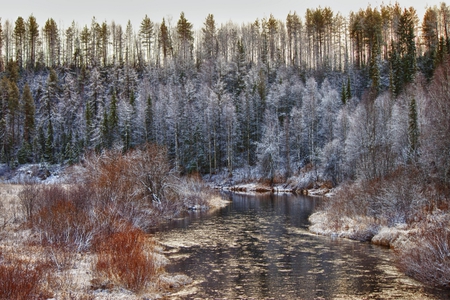 first snow - ukhta, komi, snow, river