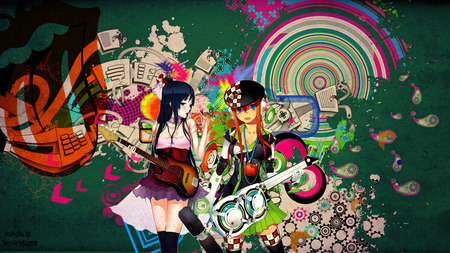 Akiyama Mio - abstract, anime, anime girl, multicolor, female, hot, dress, girl, girls, guitar, colorful, cute, sexy