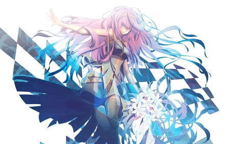 Megurine Luka - pretty, vocaloid, blue, pink, long hair, luka, flowers, stunning, pink hair, idol, anime girl, beautiful, hot, megurine, singer, beauty, megurine luka, cute, thigh highs, sexy, vocaloids